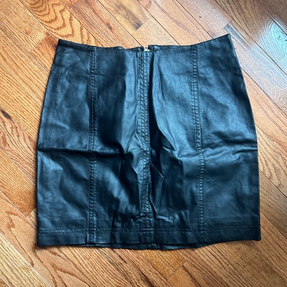 Free People Black Leather Skirt